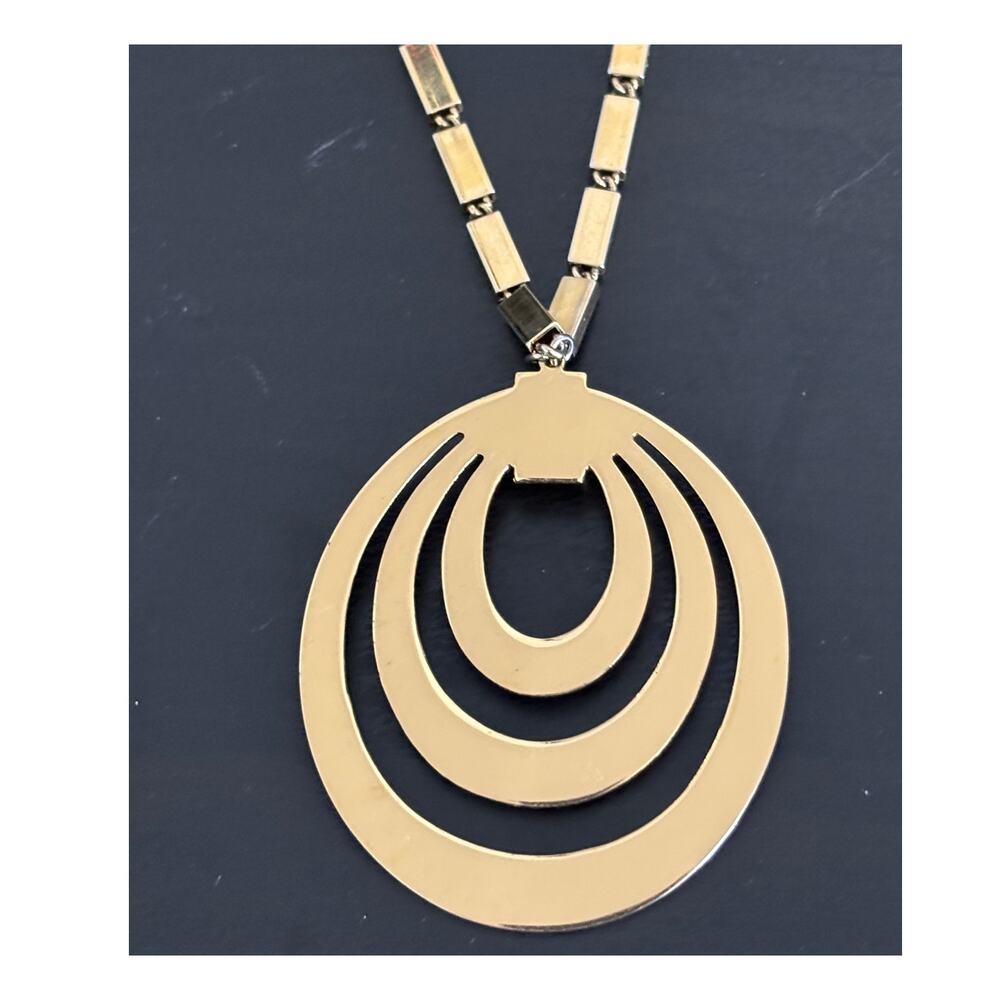 Vintage Monet Big Modernist Statement Necklace Gold Tone Chunky Chain - Picture 7 of 8